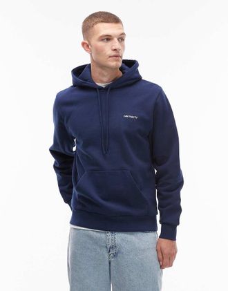 Carhartt Work in Progress Felpa con cappuccio blu navy con scritta ricamata