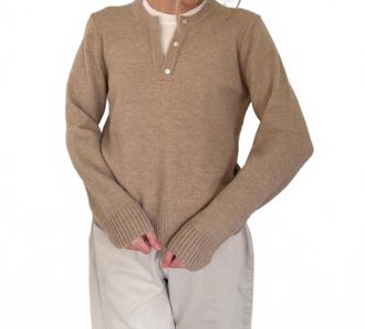 Pinch Design Theo Knit Pullover Button Detail Sweater Top In Beige