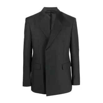 Prada Blazers, male, Gray, L, Wool Double-Breasted Jacket