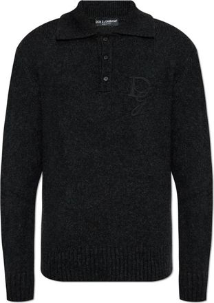Dolce & Gabbana Polo sweater - Heren - Polos - Grijs - L - Wol - Tops