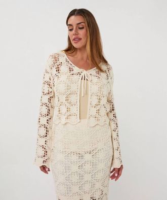 Esqualo Tape Yarn Cardigan In Natural