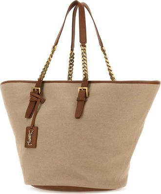 Saint Laurent Womens Lauren Tote Beige Leather