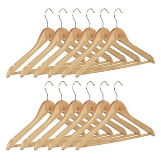 Relaxdays Pack De Perchas, Perchas De Madera Para El Armario, Gancho Giratorio, Hxl: 22,5x44,5 Cm, Natural, Pack De 12 - Relaxdays