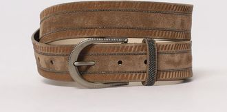 Brunello Cucinelli Cintura Texture Brunello Cucinelli in camoscio con Shiny Stripes