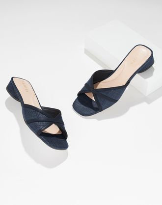 Talbots Val Block Heel Slides - Shimmer Raffia - Blue - 10 1/2 M Talbots