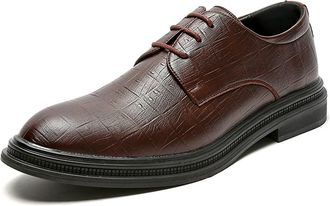 Generic Shoes Dress Oxford for Men Lace Up Round Toe Plaid Embossed PU Leather Anti-Slip Rubber Sole Non Slip Low Top Prom(Brown,5.5 UK)