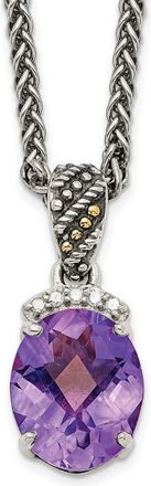 Diamond2Deal Sterling Silver with 14K Accent Oval Amethyst and Diamond Pendant Necklace