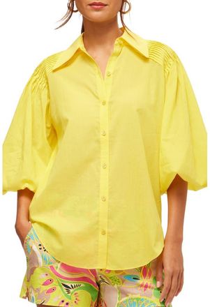 Trina Turk Puff Sleeve Button Up Court Top in Desert Sun at Nordstrom, Size X-Small