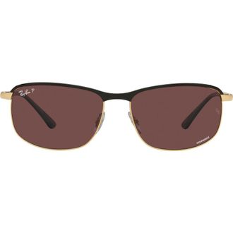Ray-Ban Chromance 60mm Polarized Pillow Sunglasses in Black Gold at Nordstrom