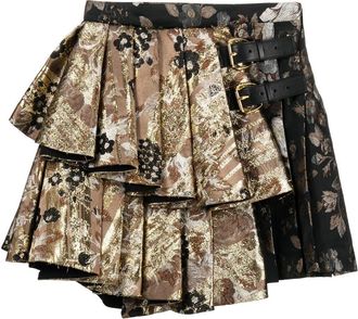 Roberto Cavalli brocade-pattern pleated miniskirt - women - Polyester/Acetate - 44 - Black