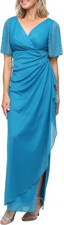 Alex Evenings Imitation Pearl & Rhinestone Embellished Empire Waist Gown in Mallard at Nordstrom, Size 12