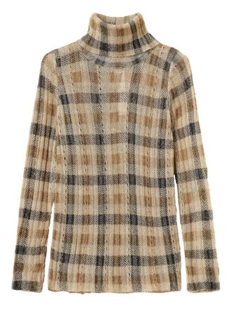 Twin-Set Camel And Black Plaid Knit Sweater