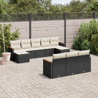 vidaXL Vidaxl - Set De Sof&aacute;s De Jard&iacute;n 10 Pzas Cojines Rat&aacute;n Sint&eacute;tico Negro