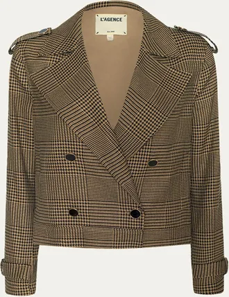 L'agence Xoey Houndstooth Cropped Trench Coat