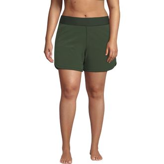 Lands End 5 Quick Dry Elastic Waist Board Shorts Swim Cover-up Shorts with Panty in Rich Olive Green at Nordstrom, Size 26W