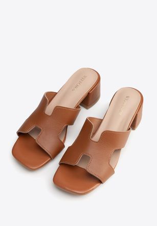 Wittchen Dames leren H-vormige muiltjes in bruin, natuurlijk leer