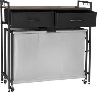 OEM Cesta Para La Colada Con Tablero De Madera, Clasificador De Ropa 830 X 320 X 810 Mm Con 3 Compartimentos, Ruedas, 2 Cajones Y Ganchos, Sistema De Clas