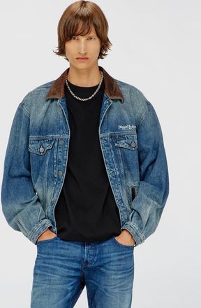 Diesel Denim trucker jacket with contrast leather trims - Denim Jackets - Unisex - Blue