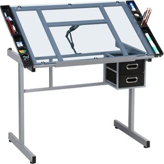 Yaheetech Yaheetech - Tavolo Da Disegno Inclinabile Scrivania Con Piano In Vetro Regolabile Mobile Studio Per Arte Pittura Design Altezza Regolabile