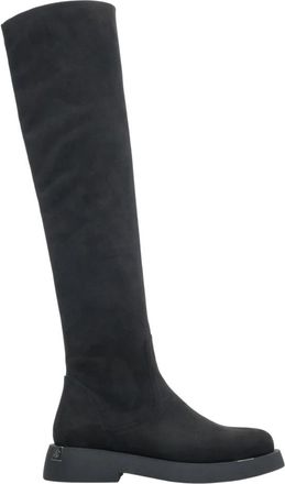 Estro & Luminara Zwarte Velours Hoge Laarzen - Dames - Over de knie laarzen - Zwart - 40 EU - Schoenen