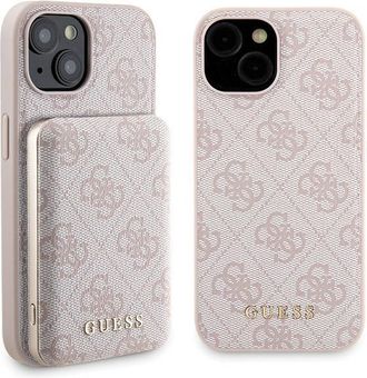OEM Funda R&iacute;gida Guess Gubpm5p15s4gemgp Para Iphone 15 De 6,1 + Powerbank De 5000 Mah Magsafe Rosa/rosa 4g Con Logotipo Met&aacute;lico