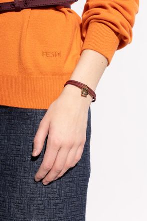 Fendi Leather Bracelet, Womens, Burgundy