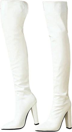Generic Womens Over The Knee Boots Pointed Toe Square Heel Faux Leather Party Shoes
