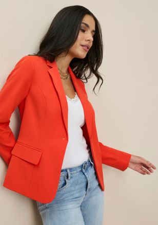 Tamaris Kurzblazer TAMARIS, Damen, Gr. 38, orange (orangerot), Web, Obermaterial: 93% Polyester, 7% Elasthan. Futter: 100% Polyester, unifarben, figurbetont h