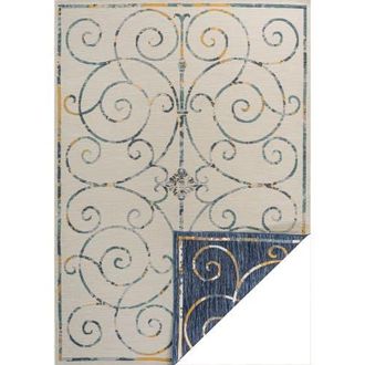 Jonathan Y Designs Danae Classic Cottage Filigree Scroll Reversible Machine-Washable Indoor/Outdoor Area Rug in Cream/navy at Nordstrom, Size 2Ft 0In X 8Ft