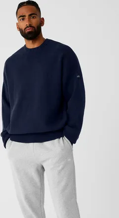 Alo | Scholar Crewneck Neck Sweater Top in Navy Blue, Size: 2XL