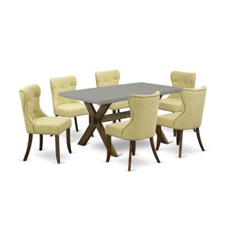 East West Furniture 7-Pc Kitchen Set-Limelight Linen Fabric Seat and Button Tufted Back Parson Chairs and Rectangular Top Living Room Table with Hardwood Legs