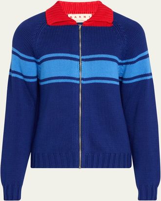 Marni Colorblocked Cotton Zip-Front Cardigan