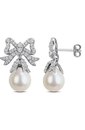 Delmar 9.5-10mm Cultured Freshwater Pearl Bow Drop Earrings in White at Nordstrom Rack