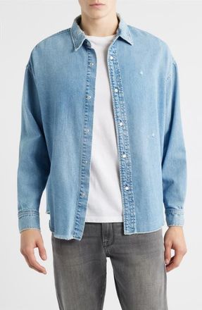 Frame Denim Relaxed Fit Distressed Denim Snap-Up Shirt in Voltage at Nordstrom, Size Xx-Large