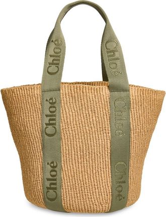 Chlo&eacute; Large Woody Straw Basket Tote in Aloe Green at Nordstrom