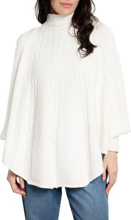 Saachi Batwing Sleeve Cable Knit Poncho Sweater in White at Nordstrom Rack