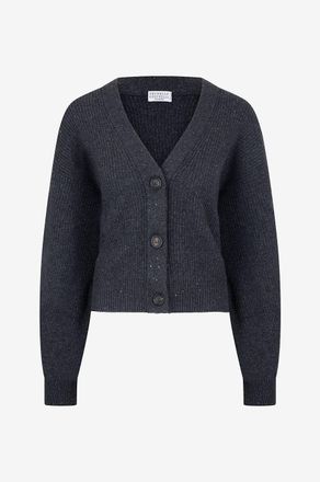 Brunello Cucinelli Boxy-Cardigan aus glitzerndem Kaschmirmix mit V-Ausschnitt