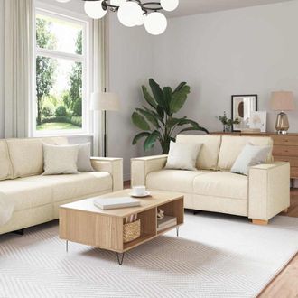 vidaXL Set Di Divani 3 Pz Beige Tessuto Misto Lino Vidaxl