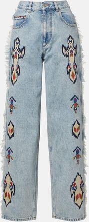 Isabel Marant Maella embroidered fringed straight jeans