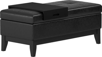 Simpli Home Oregon 42In Transitional Rectangle Storage Ottoman Bench With Tray