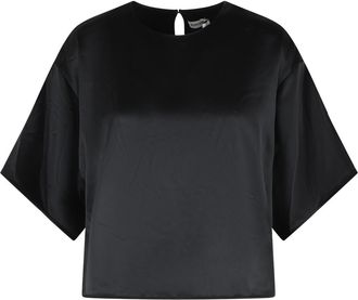 SIMKHAI Loose Fit Black Acetate Blend Top With Crew Neckline