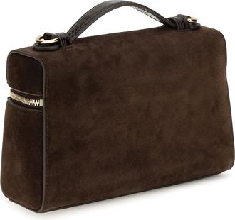 Tory Burch Womens Top Handle Bag Romy Suede Dark Cocoa Shoulder
