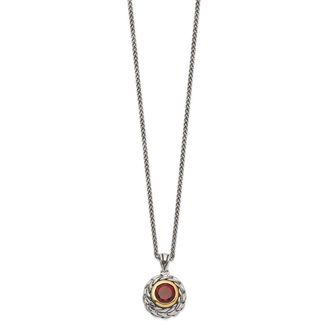 Diamond2Deal Sterling Silver with 14K Accent Round Garnet Pendant Necklace