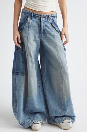 R13 Siouxsie Field Cargo Jeans in Two-Tone Vintage Blue at Nordstrom, Size 27