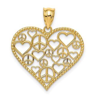 Diamond2Deal 14k Yellow Gold Polished Hearts and Peace Signs in Heart Pendant