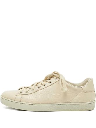 Gucci Ace perforated leather lace-up sneakers - women - Calf Leather/Calf Leather/Rubber - 39.5 - Neutrals