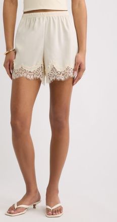 Open Edit Lace Trim Satin Shorts in Ivory Dove at Nordstrom, Size Xx-Small