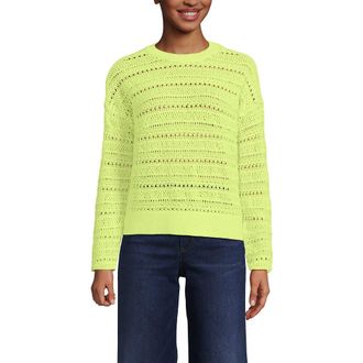 Lands End Cotton Blend Pointelle Crew Neck Sweater in Soft Limoncello Yellow at Nordstrom, Size X-Large