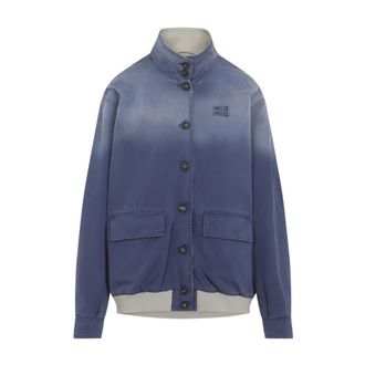 Miu Miu Jassen, Dames, Blauw, S, Katoen, Old Washed Twill Blouson