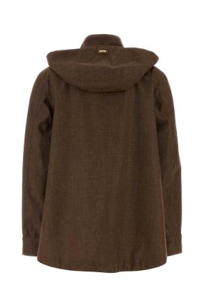 Herno Womens Brown Linen Blend Jacket Cuoio Exterior: Wool Silk Giubbini